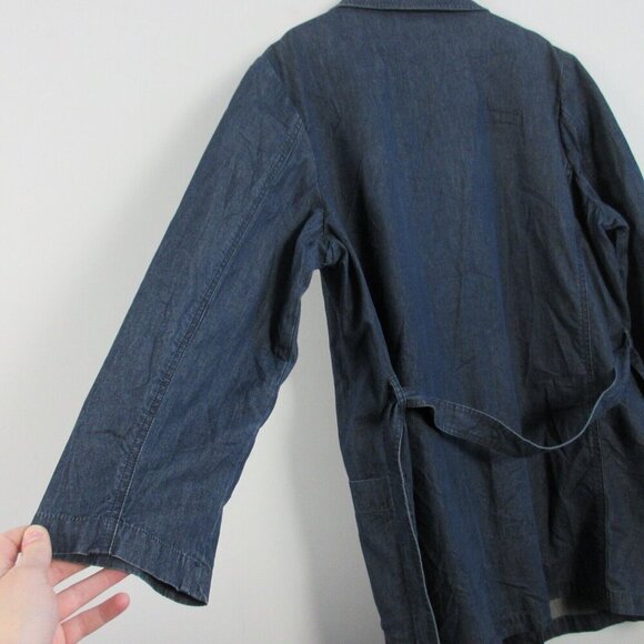 Talbots Denim Trench Coat Women 18 Blue Double Breasted Cotton Chambray y2k 668 - Picture 2 of 9